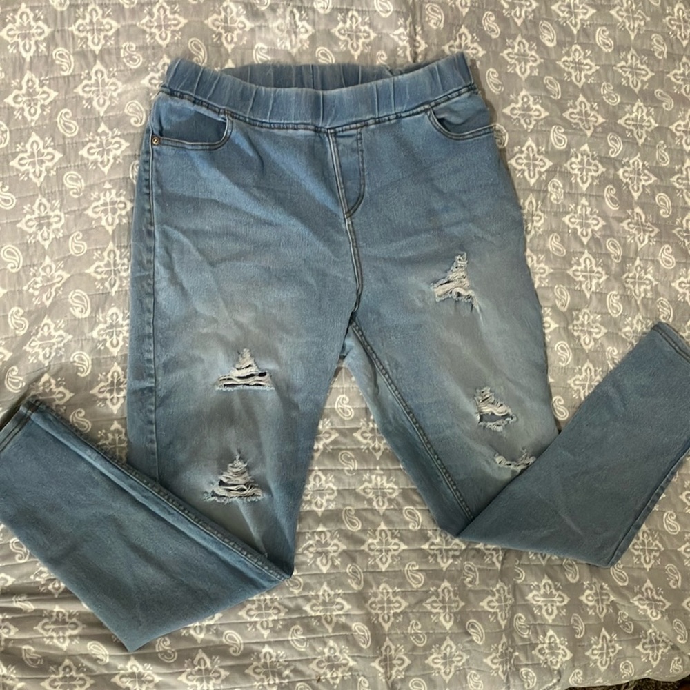 JVINI Blue Jeggings with Distressed Style